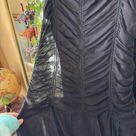 David Meister Black Floor Length Ruched 90s Prom Dress 6 Y2K - Picture 8 of 9